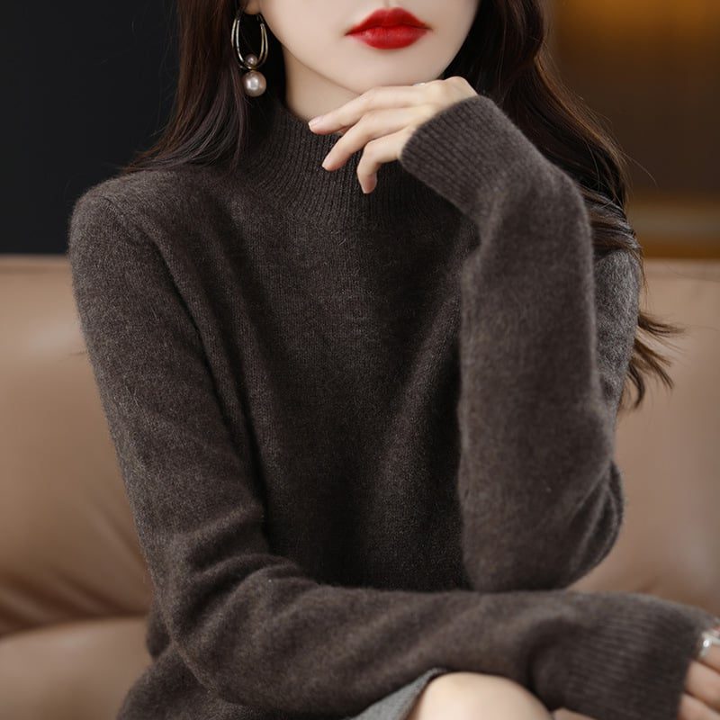 Women’s Fine-Knit Mock-Neck Sweater – Long-Sleeve Pullover with Ribbed Trims for Everyday Layering