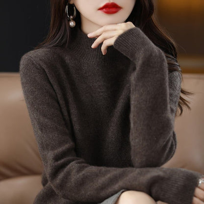 Women’s Fine-Knit Mock-Neck Sweater – Long-Sleeve Pullover with Ribbed Trims for Everyday Layering