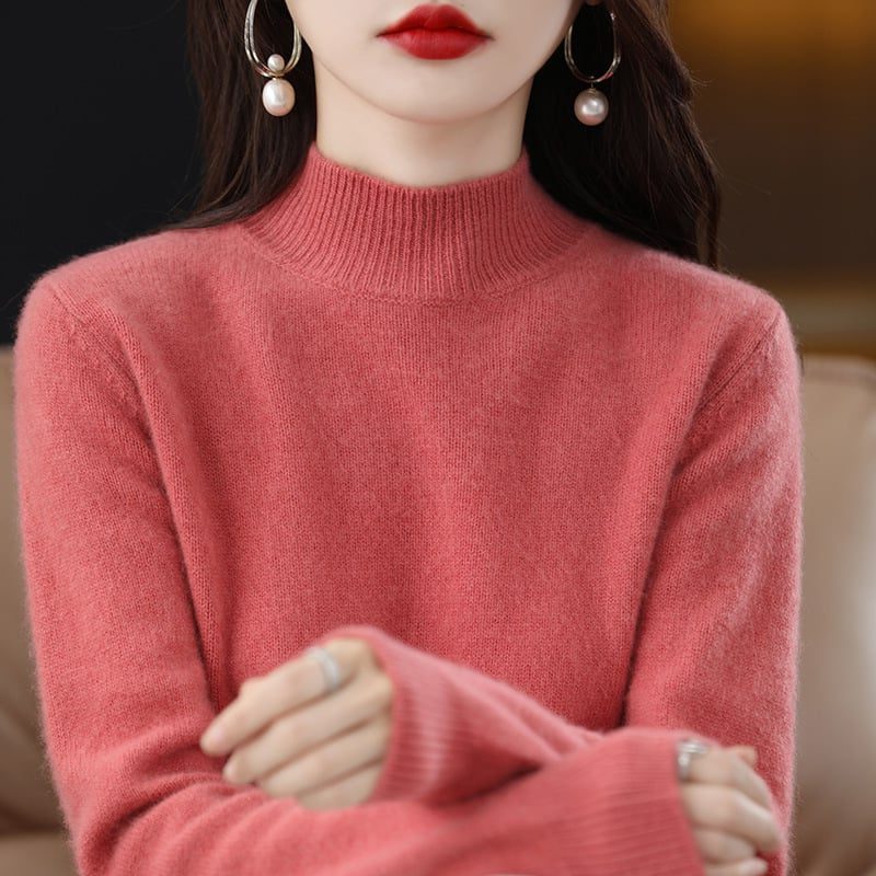 Women’s Fine-Knit Mock-Neck Sweater – Long-Sleeve Pullover with Ribbed Trims for Everyday Layering