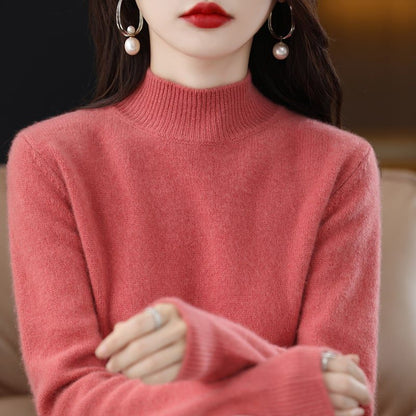 Women’s Fine-Knit Mock-Neck Sweater – Long-Sleeve Pullover with Ribbed Trims for Everyday Layering