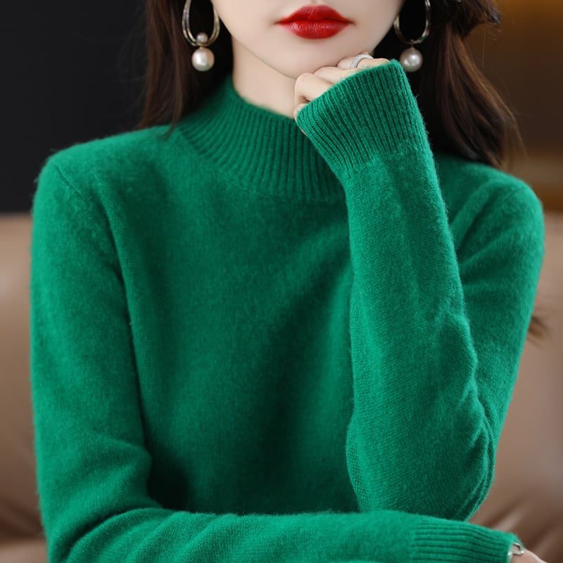 Women’s Fine-Knit Mock-Neck Sweater – Long-Sleeve Pullover with Ribbed Trims for Everyday Layering