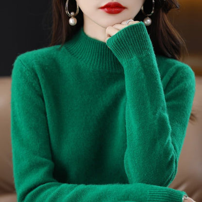 Women’s Fine-Knit Mock-Neck Sweater – Long-Sleeve Pullover with Ribbed Trims for Everyday Layering