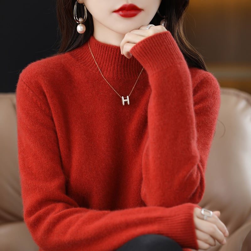 Women’s Fine-Knit Mock-Neck Sweater – Long-Sleeve Pullover with Ribbed Trims for Everyday Layering