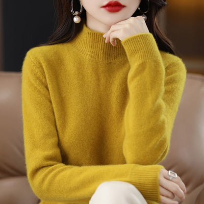 Women’s Fine-Knit Mock-Neck Sweater – Long-Sleeve Pullover with Ribbed Trims for Everyday Layering
