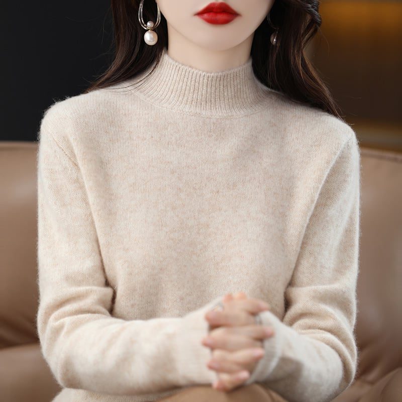 Women’s Fine-Knit Mock-Neck Sweater – Long-Sleeve Pullover with Ribbed Trims for Everyday Layering