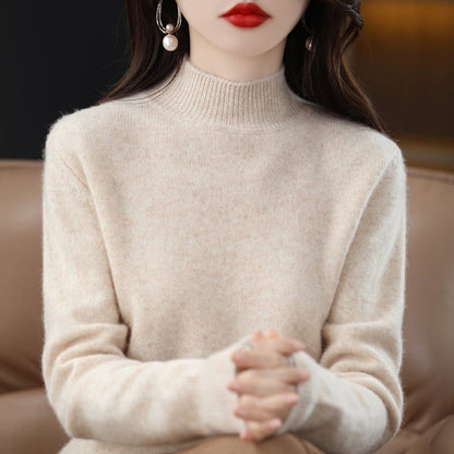 Women’s Fine-Knit Mock-Neck Sweater – Long-Sleeve Pullover with Ribbed Trims for Everyday Layering