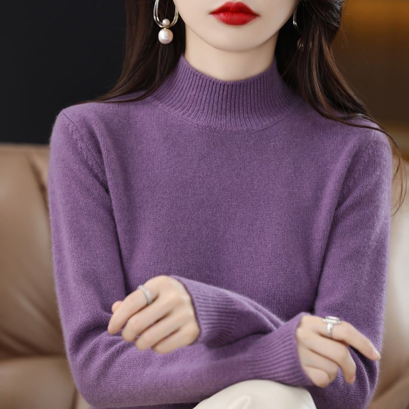 Women’s Fine-Knit Mock-Neck Sweater – Long-Sleeve Pullover with Ribbed Trims for Everyday Layering