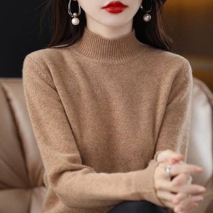 Women’s Fine-Knit Mock-Neck Sweater – Long-Sleeve Pullover with Ribbed Trims for Everyday Layering