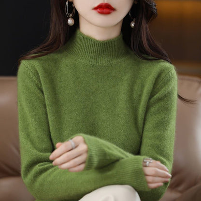 Women’s Fine-Knit Mock-Neck Sweater – Long-Sleeve Pullover with Ribbed Trims for Everyday Layering