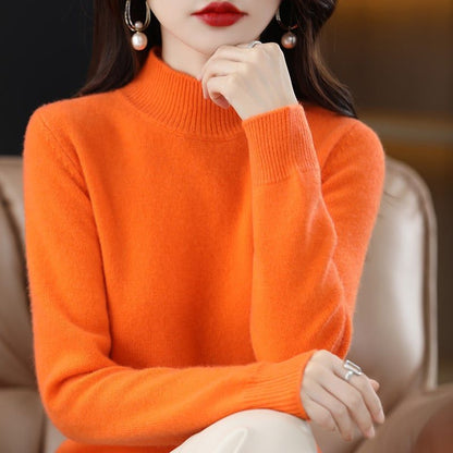 Women’s Fine-Knit Mock-Neck Sweater – Long-Sleeve Pullover with Ribbed Trims for Everyday Layering