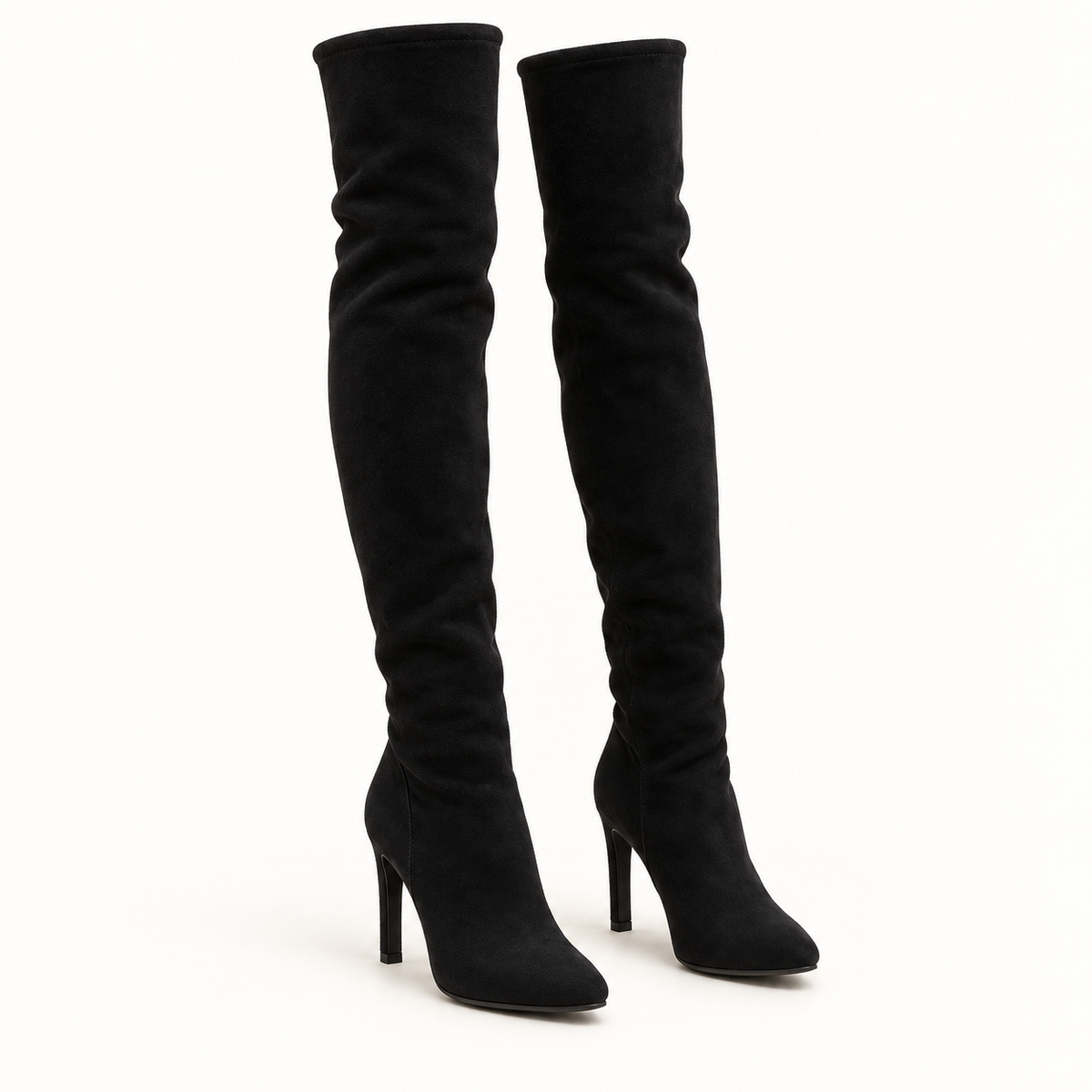 Black studio view of Women's Heeled Over-the-Knee Boots