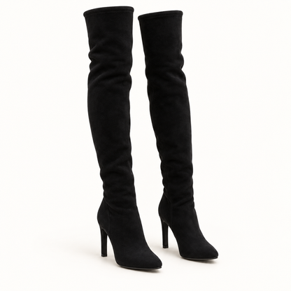 Black studio view of Women's Heeled Over-the-Knee Boots