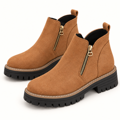 Brown studio view of Women's Suede-Look Side-Zip Ankle Boots