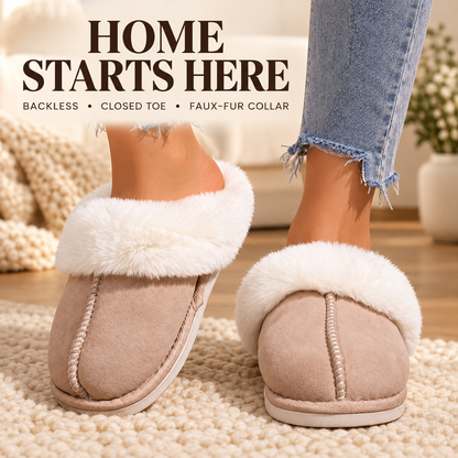 Fashion feature view of Women's Faux-Fur-Collar House Slippers
