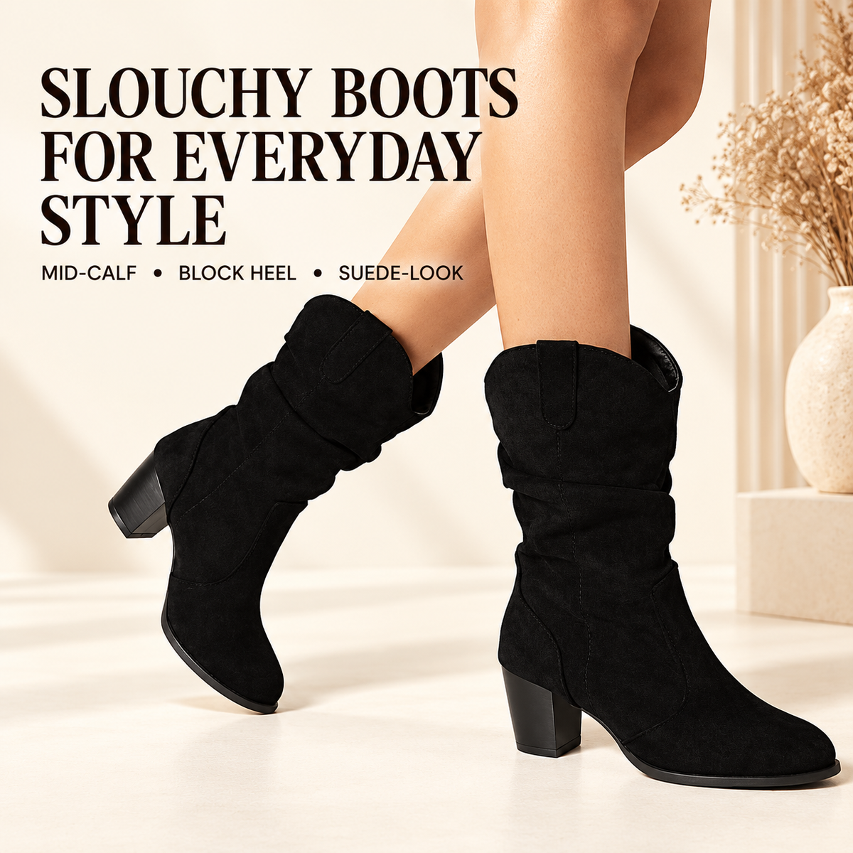 Fashion feature view of Women's Suede-Look Chunky Knee-High Boots