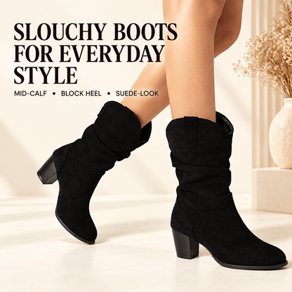 Fashion feature view of Women's Suede-Look Chunky Knee-High Boots