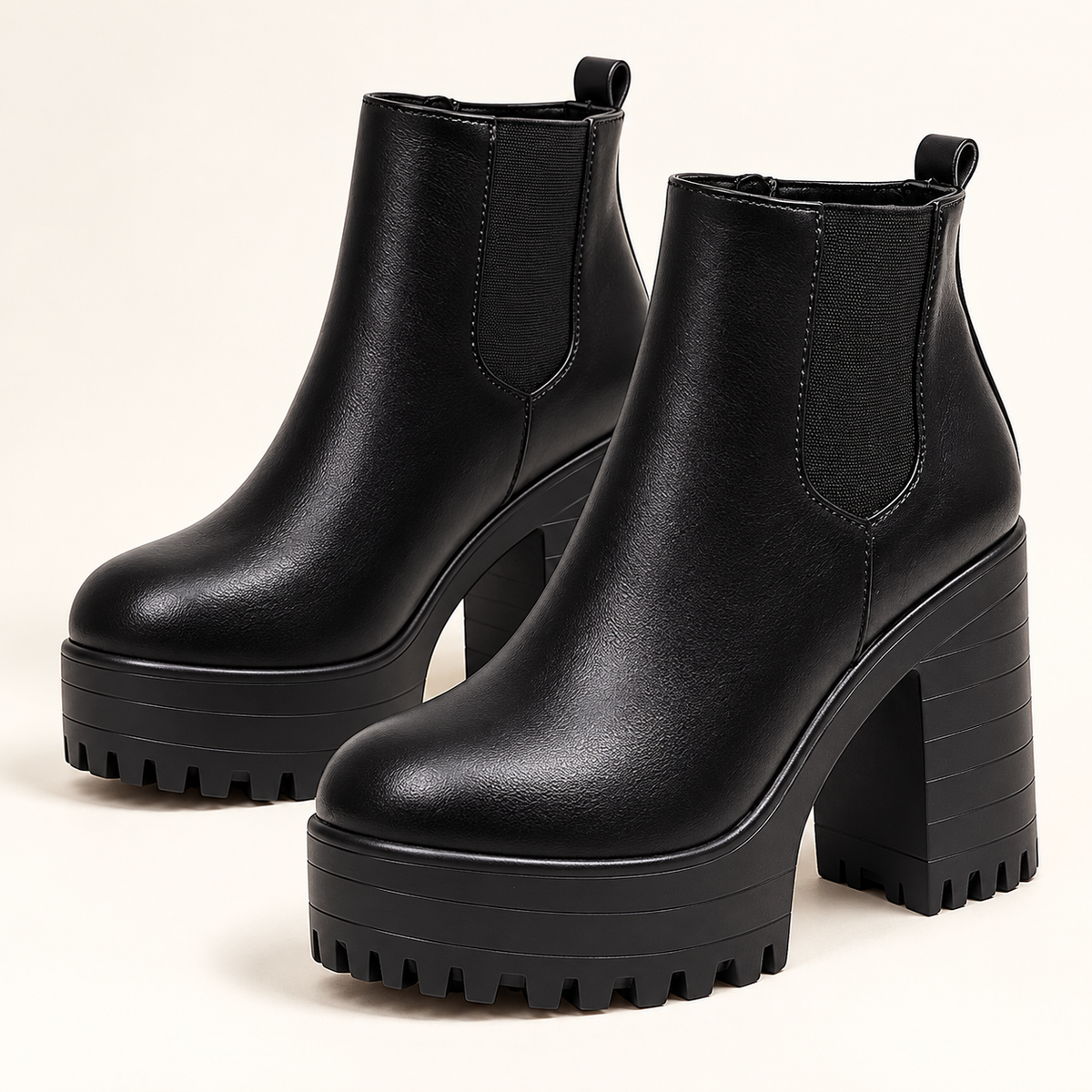 Women's black high block-heel platform ankle boots - studio hero