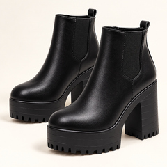 Women's black high block-heel platform ankle boots - studio hero