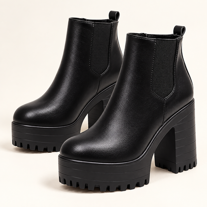 Women's black high block-heel platform ankle boots - studio hero