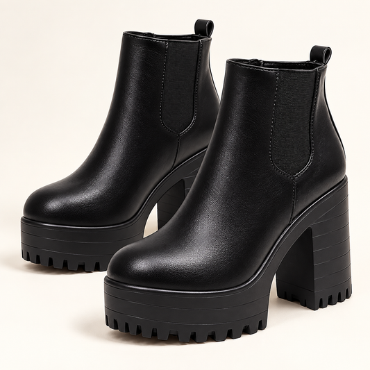 Women's black high block-heel platform ankle boots - studio hero