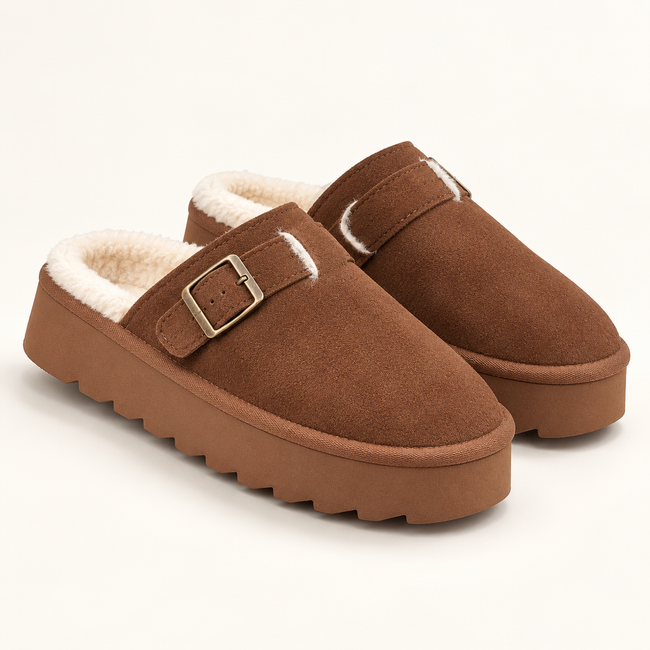 Women's chocolate buckle platform clog mules - studio hero