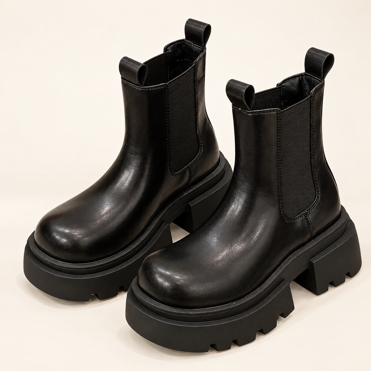 Women's black chunky platform Chelsea boots - studio hero
