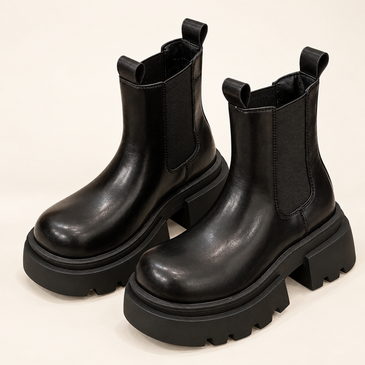Women's black chunky platform Chelsea boots - studio hero