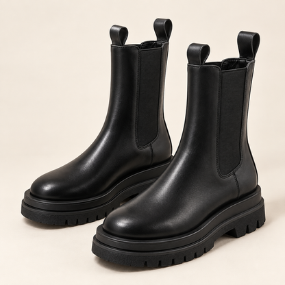 Women's black mid-calf Chelsea boots - studio hero