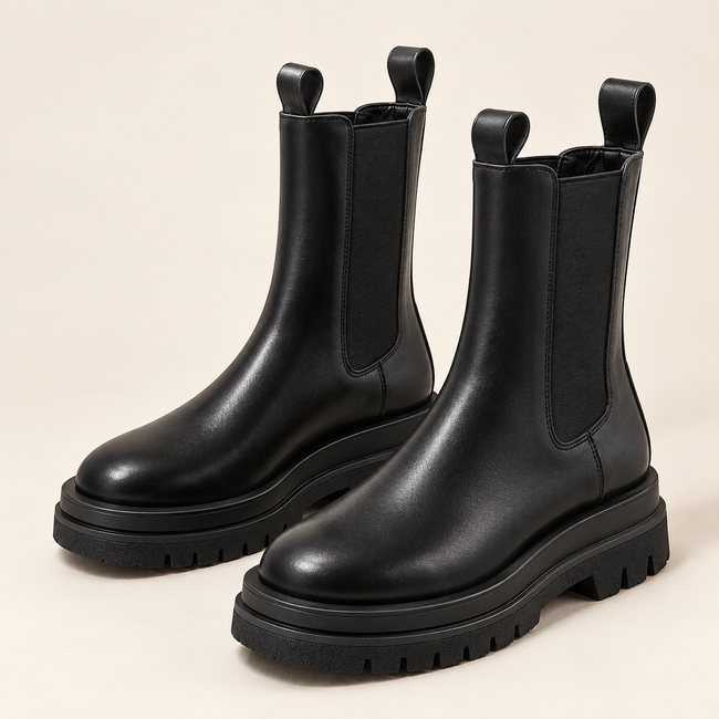 Women's black mid-calf Chelsea boots - studio hero