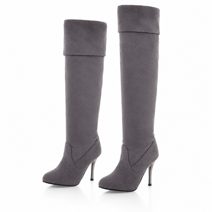 Women's heeled over-the-knee boots in Grey, clear product view
