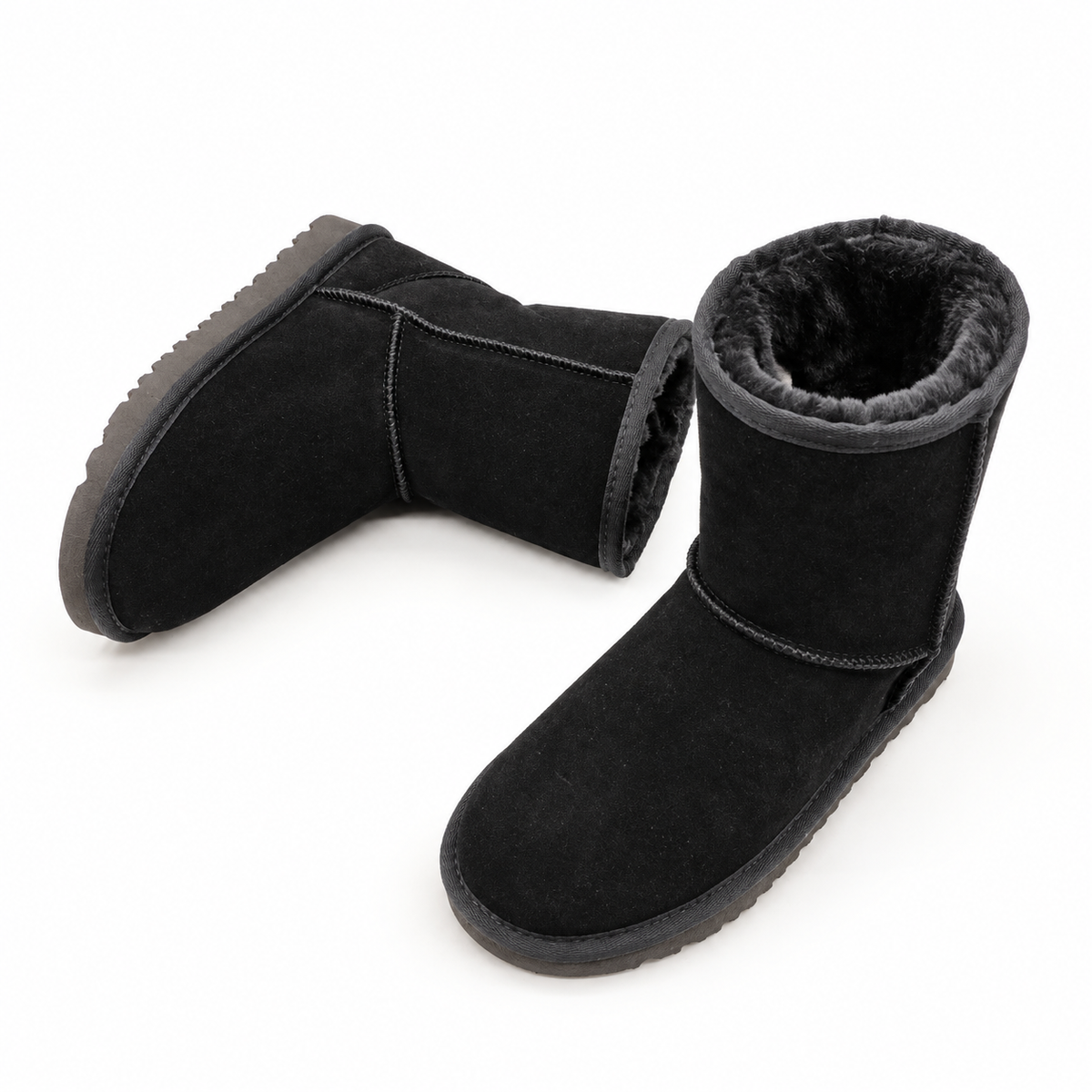 Women's faux-fur-trim short winter boots in Black, clear product view