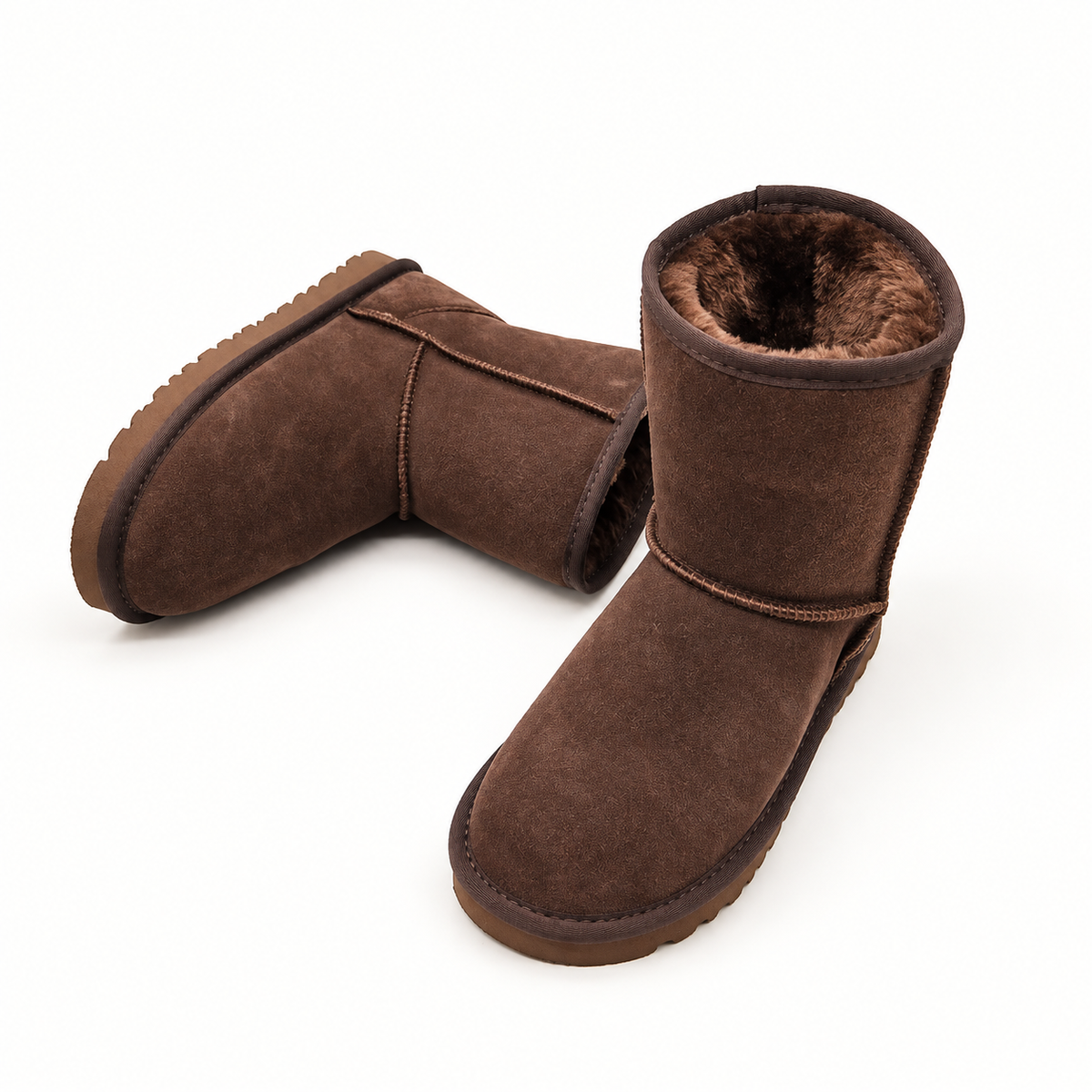 Women's faux-fur-trim short winter boots in Chocolate, clear product view