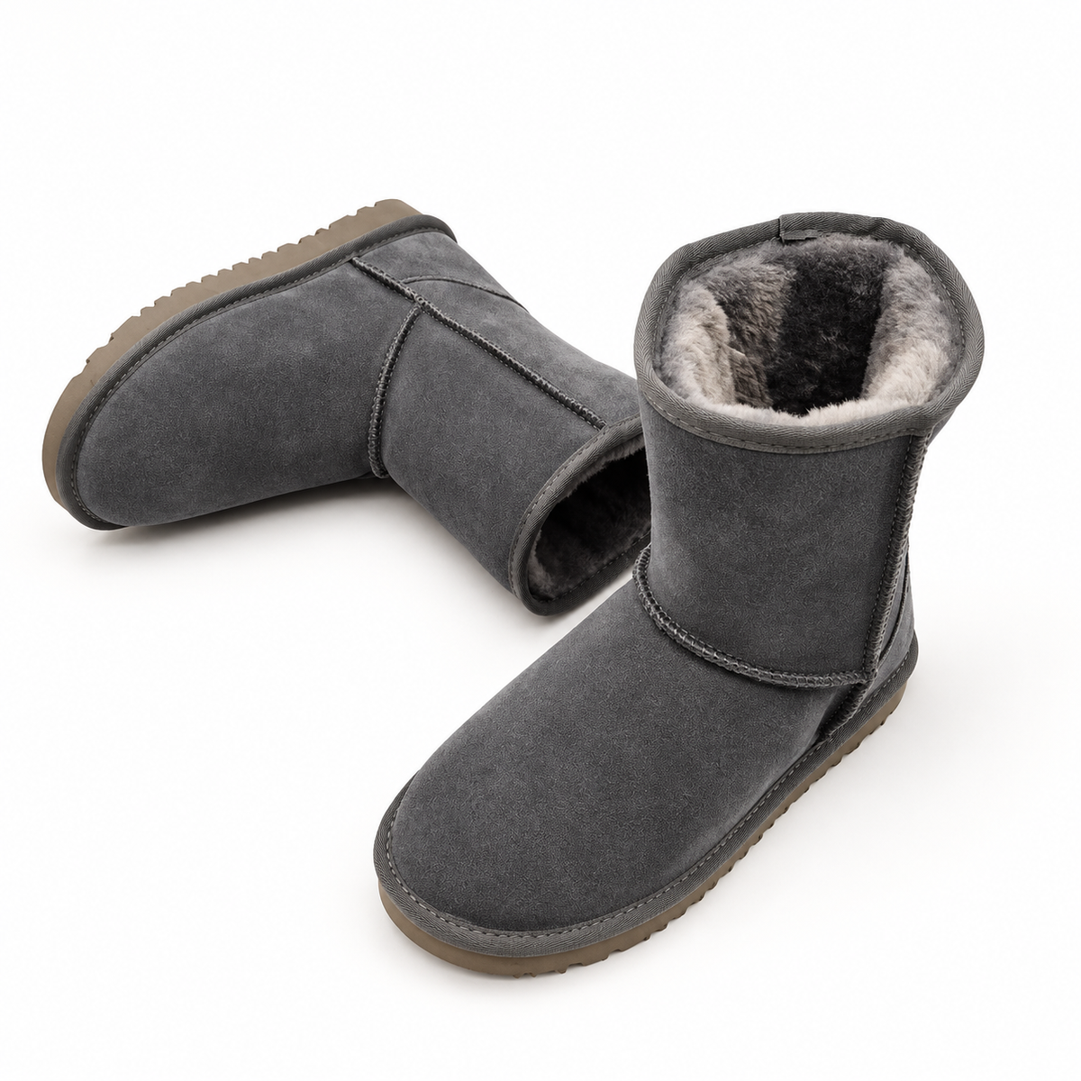 Women's faux-fur-trim short winter boots in Gray, clear product view