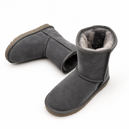Women's faux-fur-trim short winter boots in Gray, clear product view