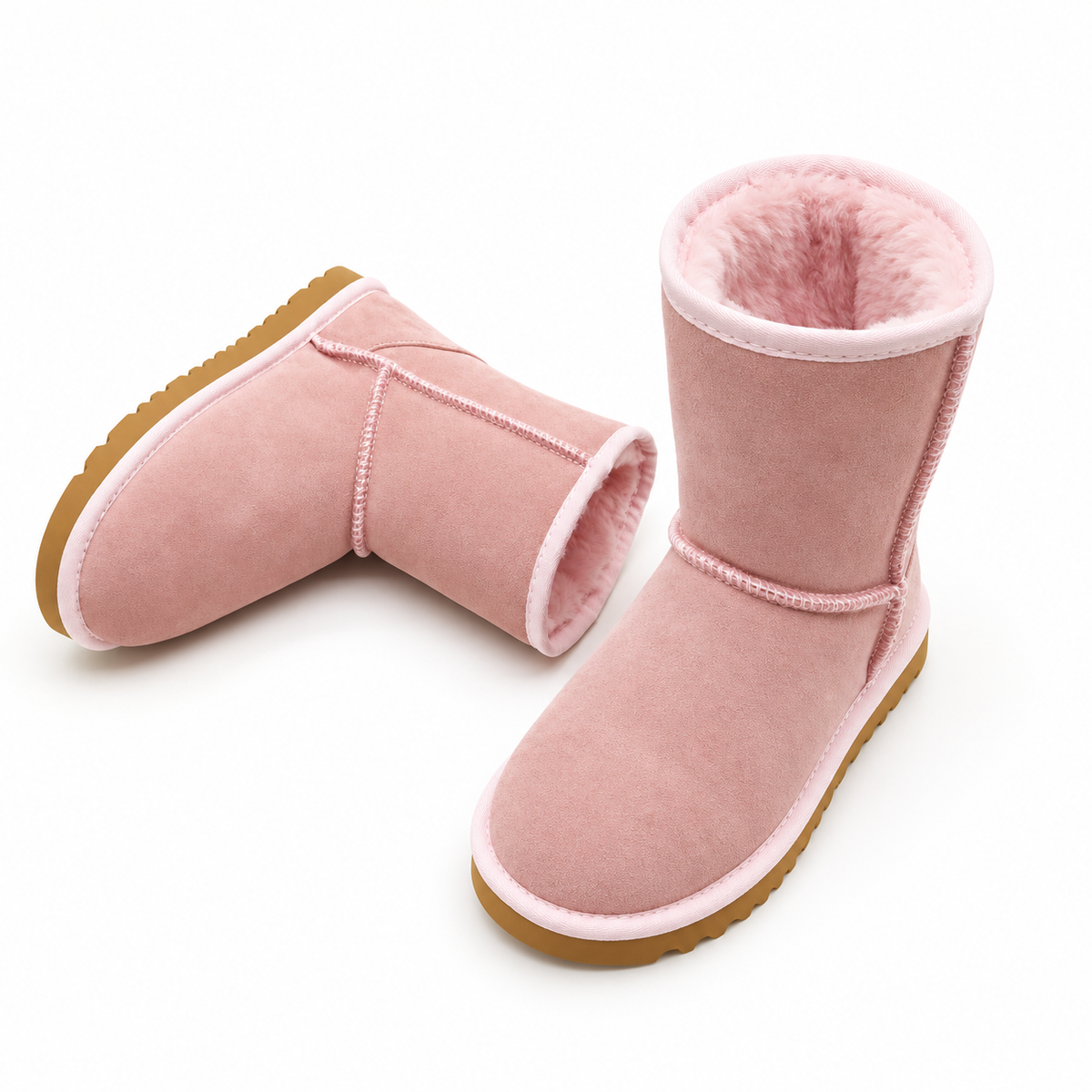 Women's faux-fur-trim short winter boots in Pink, clear product view