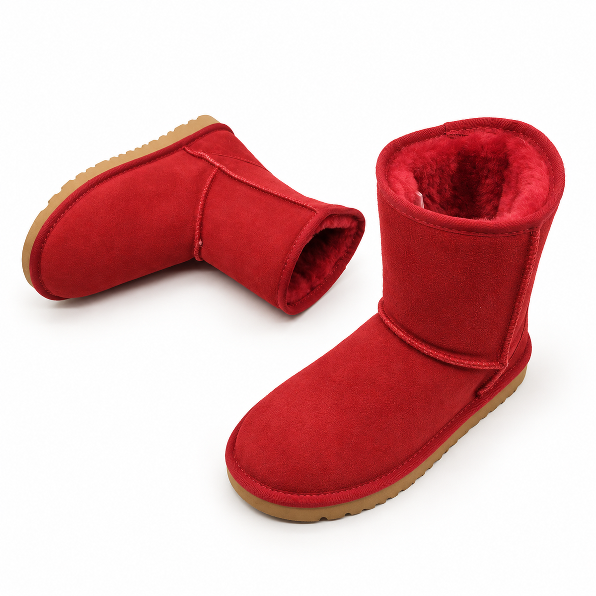 Women's faux-fur-trim short winter boots in Red, clear product view