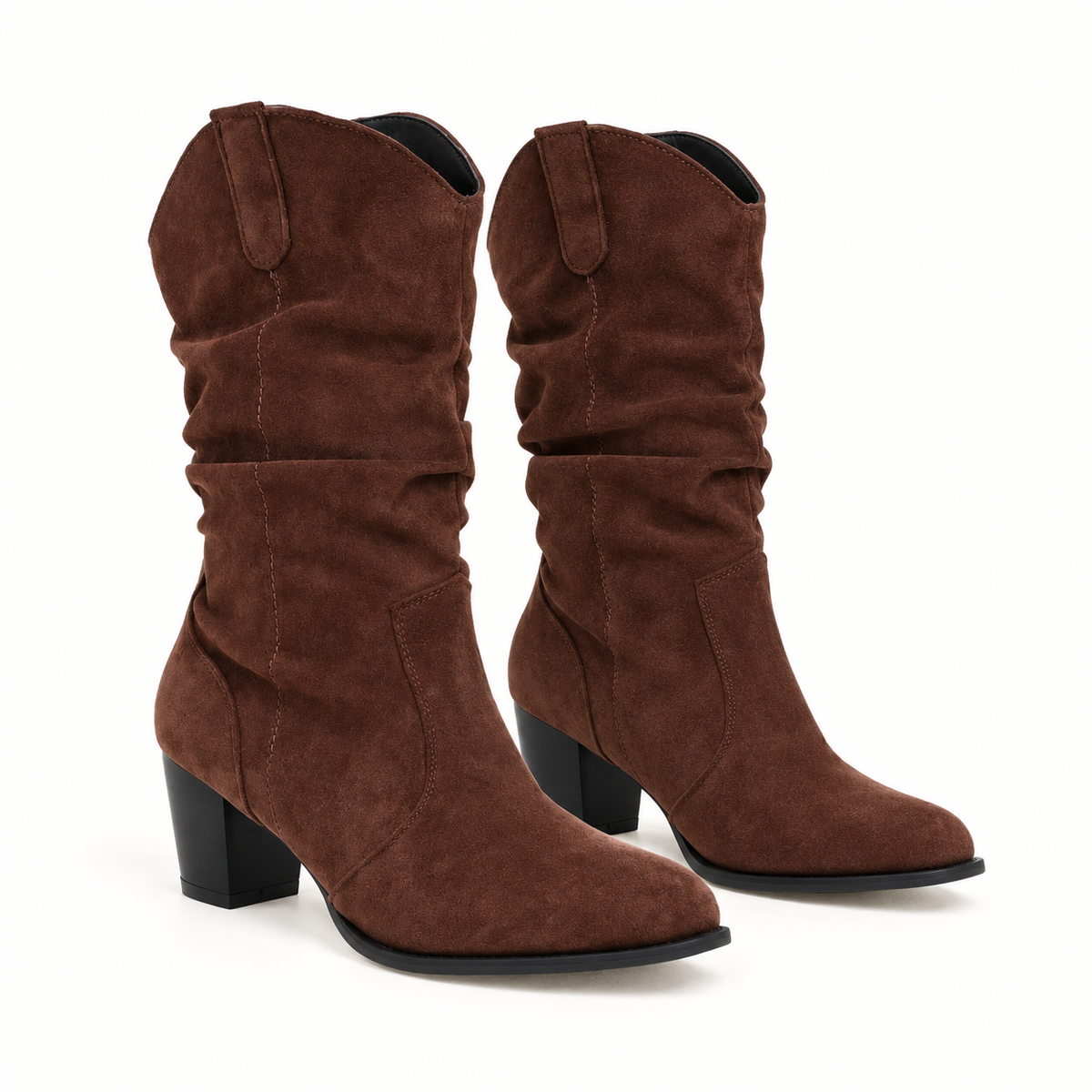 Women's suede-look slouchy mid-calf boots in Brown, clear product view