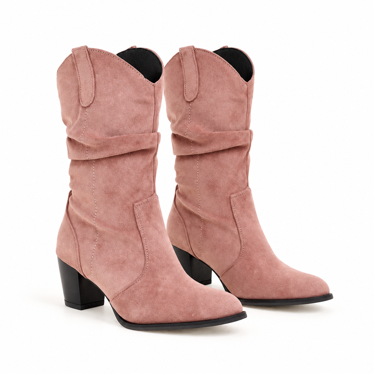 Women's suede-look slouchy mid-calf boots in Pink, clear product view