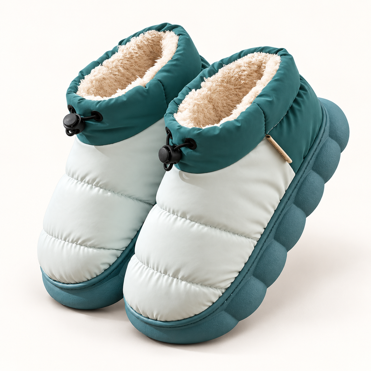 Women's quilted faux-fur-trim slipper boots in green, clear studio view
