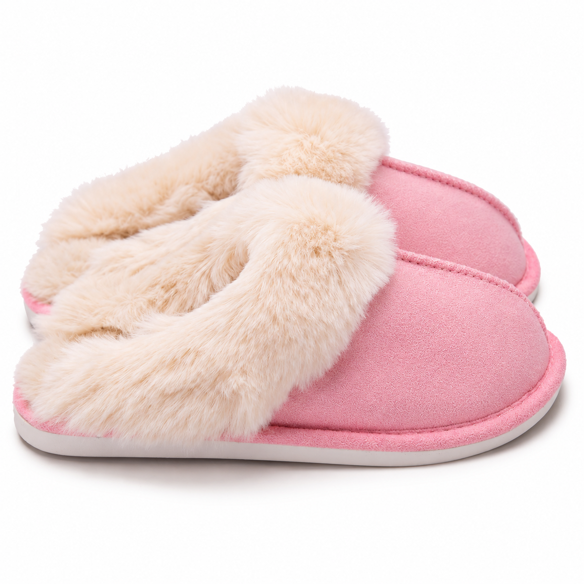 Women's faux-fur-trim backless slippers in Pink, clear product view