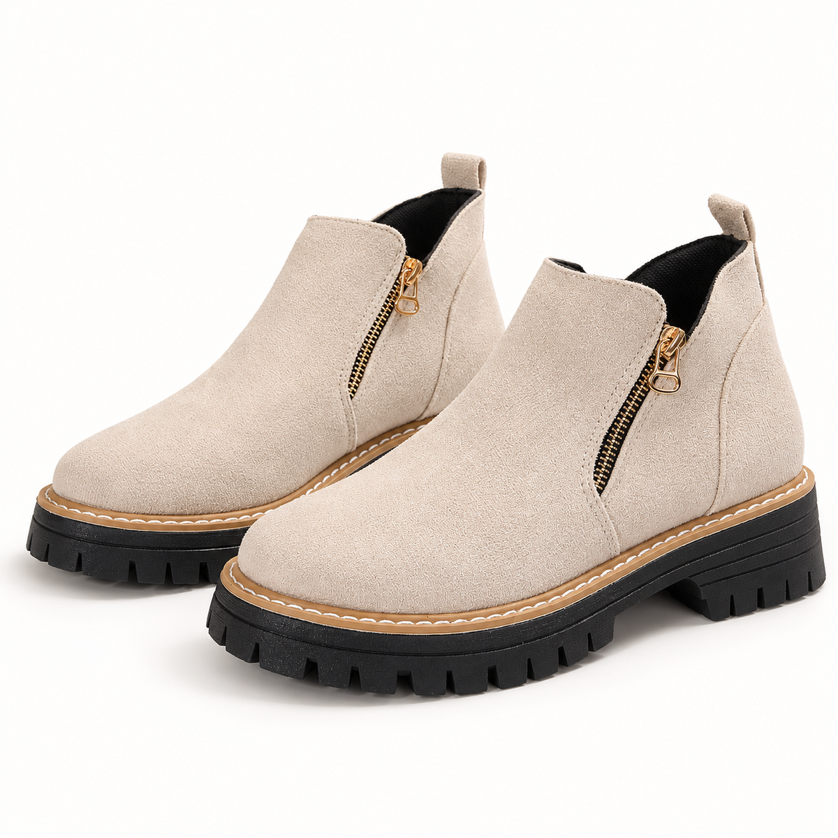 Women's suede-look side-zip ankle boots, Beige option, clear product view