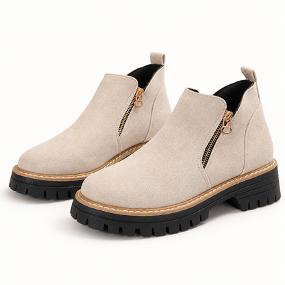 Women's suede-look side-zip ankle boots, Beige option, clear product view