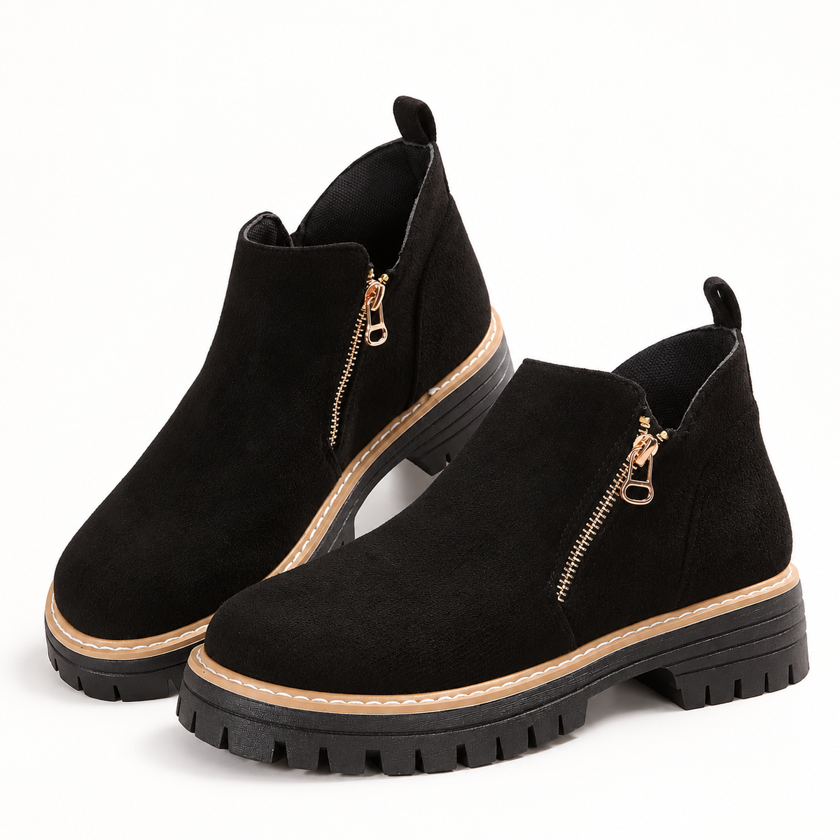 Women's suede-look side-zip ankle boots, Black option, clear product view