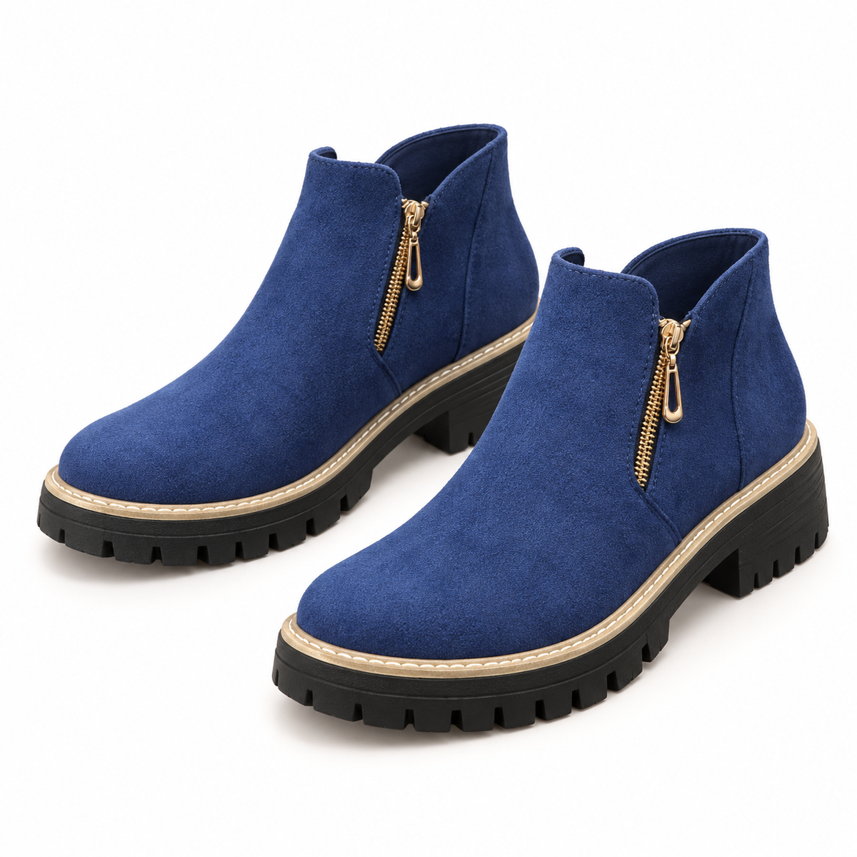 Women's suede-look side-zip ankle boots, Blue option, clear product view