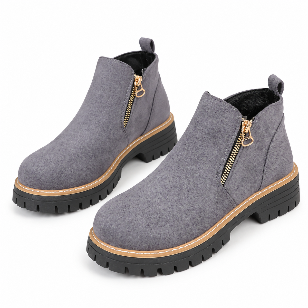 Women's suede-look side-zip ankle boots, Gray option, clear product view
