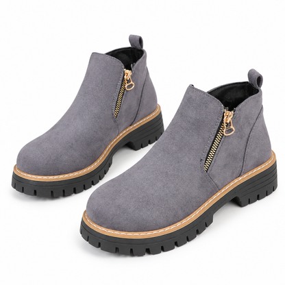 Women's suede-look side-zip ankle boots, Gray option, clear product view