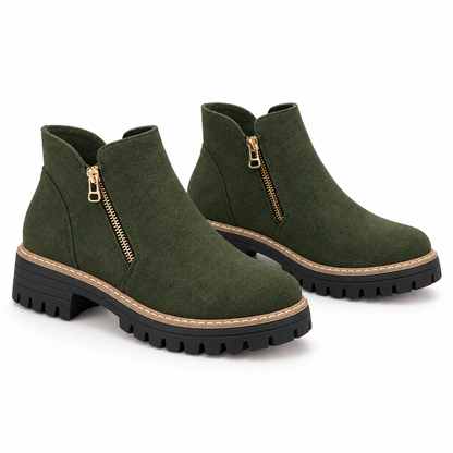 Women's suede-look side-zip ankle boots, Green option, clear product view