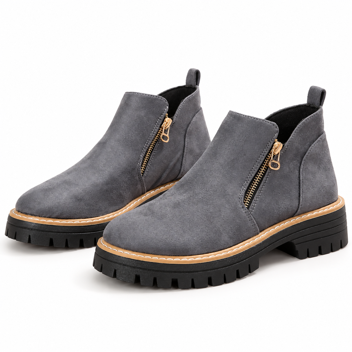 Women's suede-look side-zip ankle boots, Grey option, clear product view