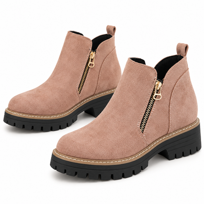 Women's suede-look side-zip ankle boots, Pink option, clear product view