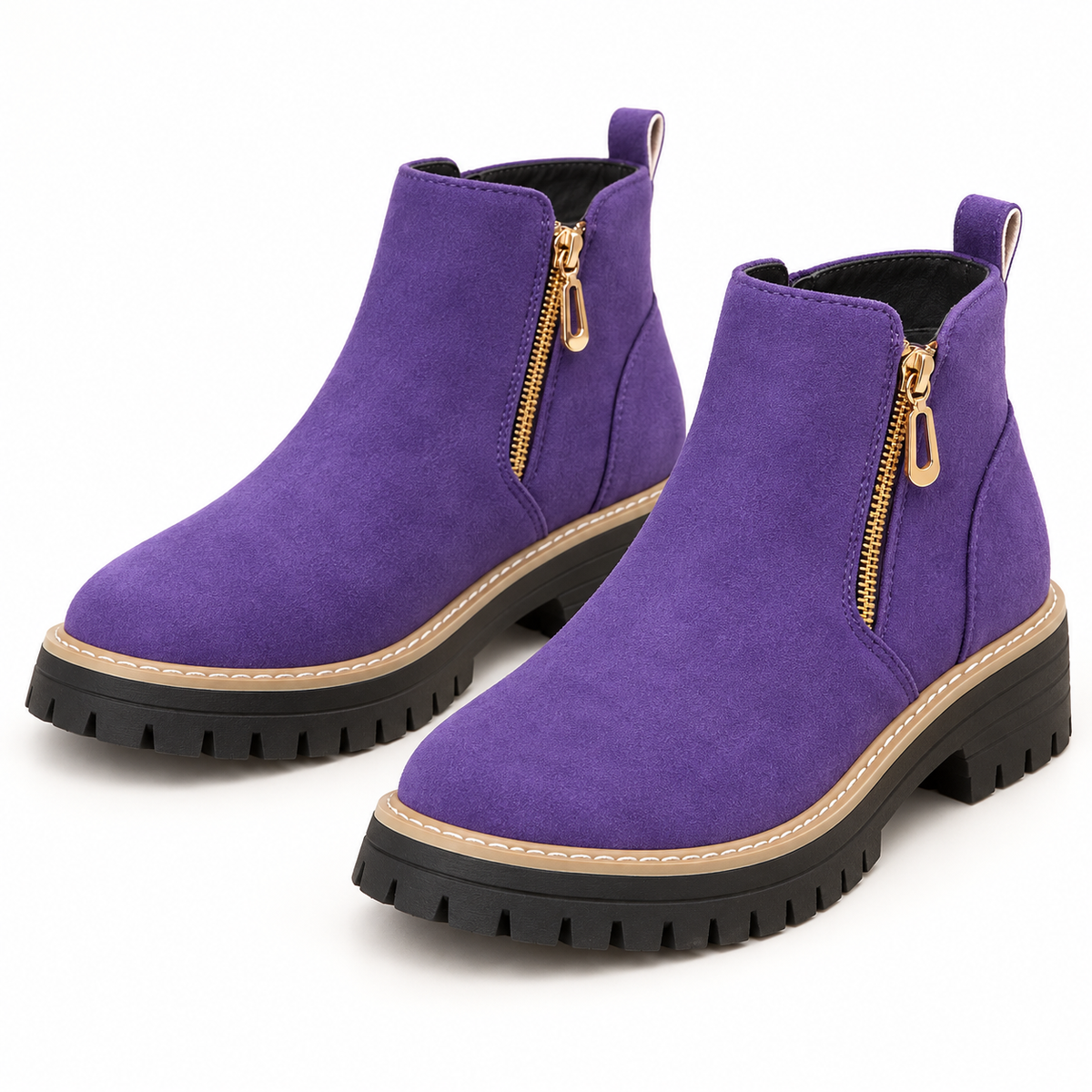 Women's suede-look side-zip ankle boots, Purple option, clear product view